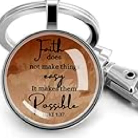NWT Fumete Inspirational Bible Verse Brown Keychain Luke 1:37 - Picture 1 of 12
